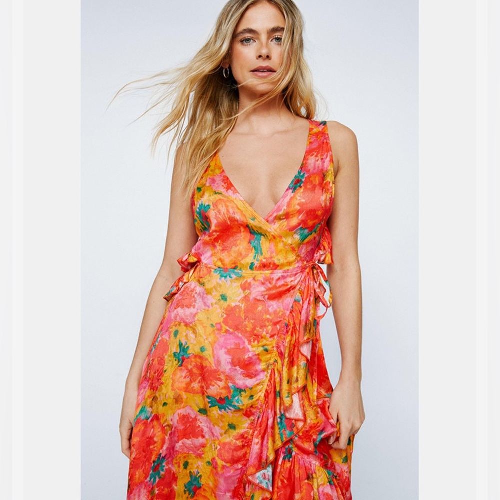 NASTY GAL > Floral Jacquard Wrap Plunge Maxi Dress
